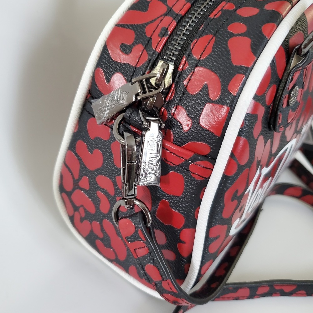 New Von Dutch Bag Purse Black Red Cheetah Print Bowling Crossbody Strap Y2K Logo - Picture 6 of 6
